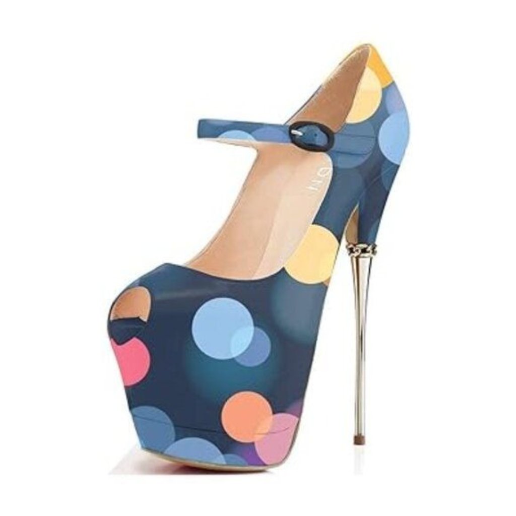 Ydn Women's Peep Toe Sky High Heels Platform Pumps Ankle Straps Shoes Metal